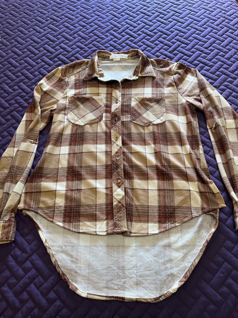 Women’s Brown Plaid Button-Down Shirt